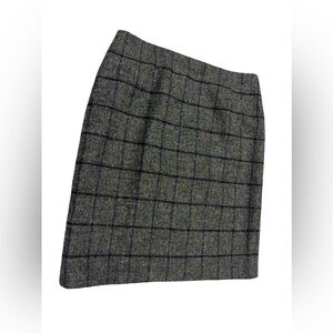 Boden British Tweed By Moon Gray Blue Plaid Windowpane Wool Skirt Sz 10 Holiday